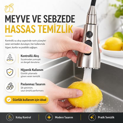 flowyira 3 Modlu Çekmeli Mutfak Musluk Başlığı | Akış, Sprey ve Bıçak Sprey | Güçlü Durulama